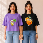 2 Pack Women’s Crop T-Shirt | Casual Oversized Graphic T-Shirts |TT-01