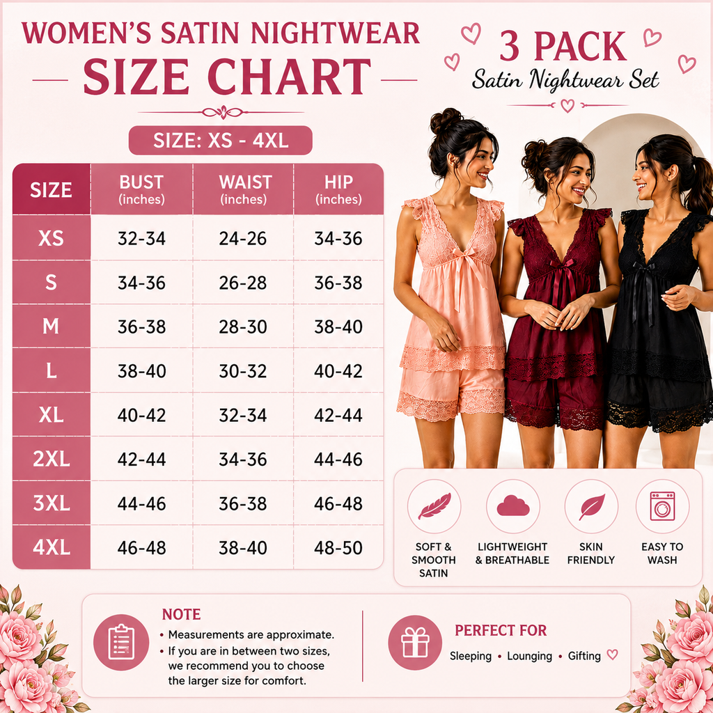 3 Pack Women's Satin Nightwear Set | SNS -05