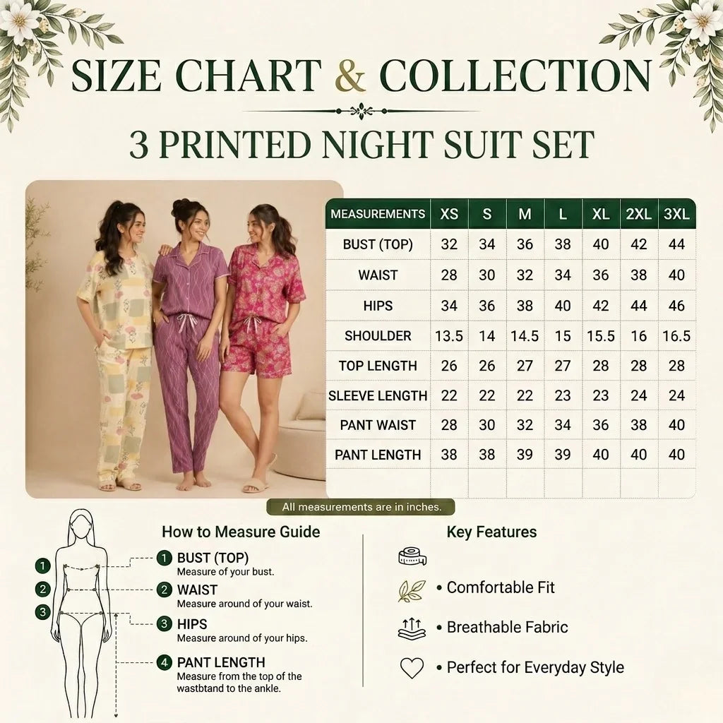 3 Combo Cotton Night Suits (C-7)